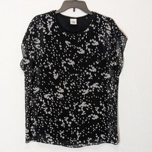 Women's CABI, Black/Silver Chiffon Tunic Top w Attached Under-Shell; Size S